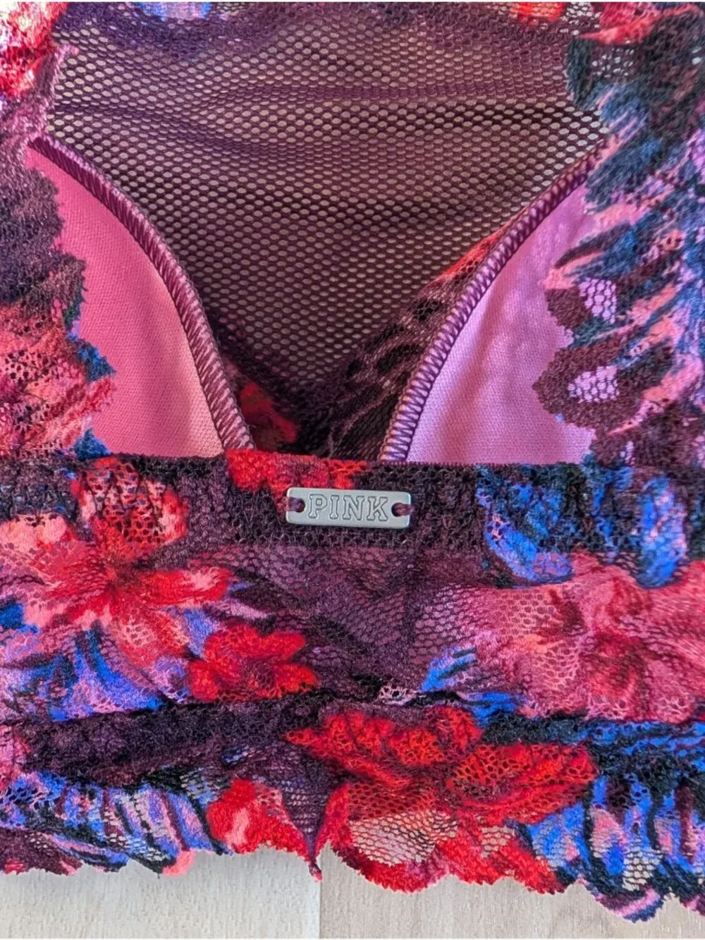 Floral Lace Bralette With Mesh Detailing By VS Pink Pull on Floral